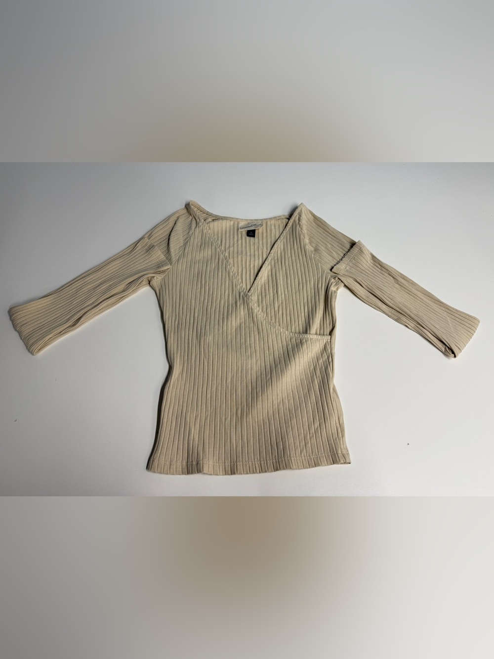 Universal Thread Cream Ribbed Wrap V-Neck wrap long sleeve top.